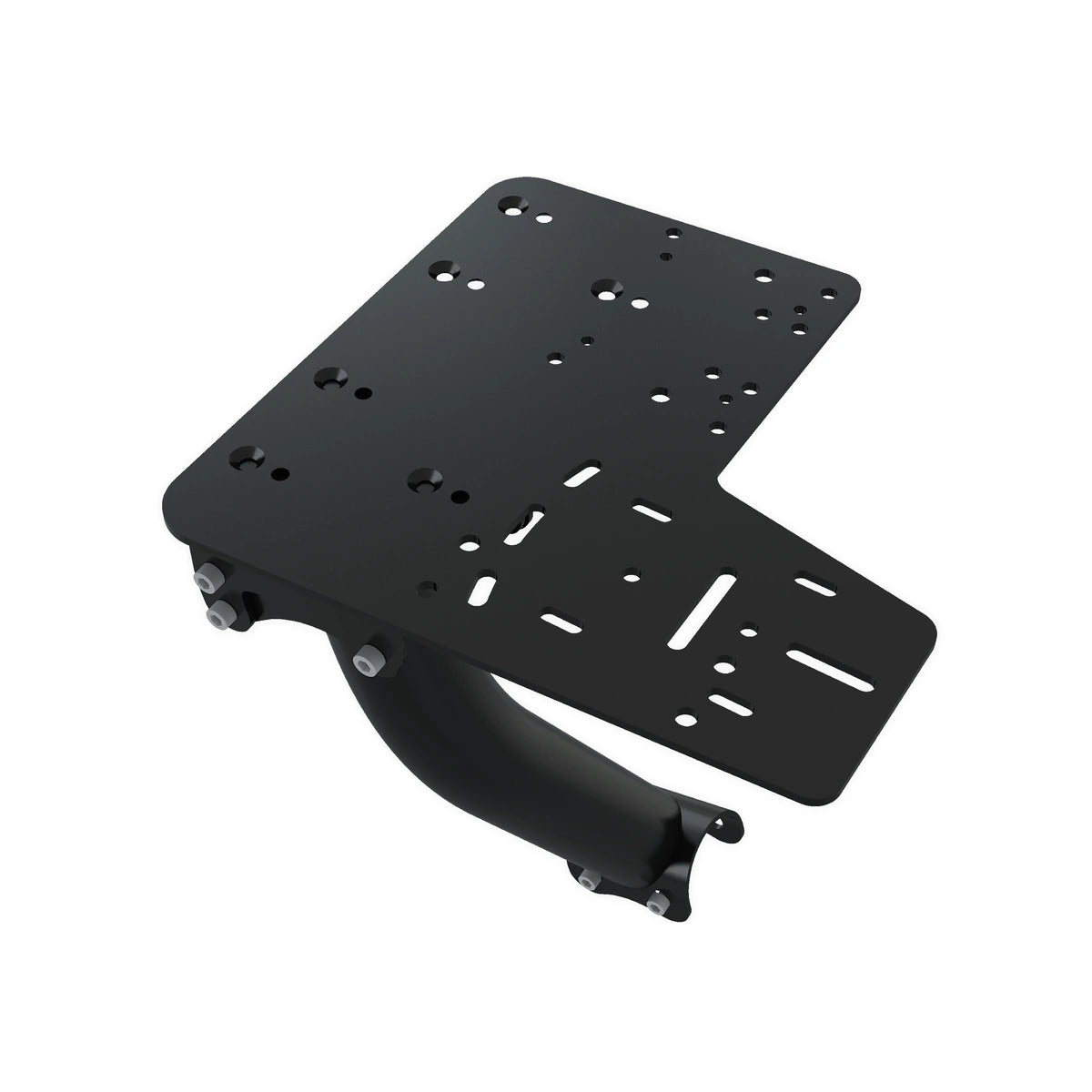 Trak Racer shifter & handbrake side mount kit, mounting plate and arm, top-down three-quarter view