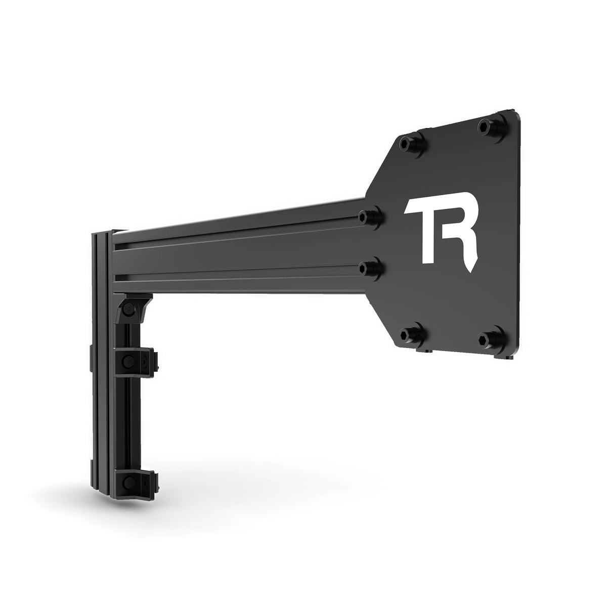 Trak Racer side chassis support, side view of the extension arm and Trak Racer branded end plate