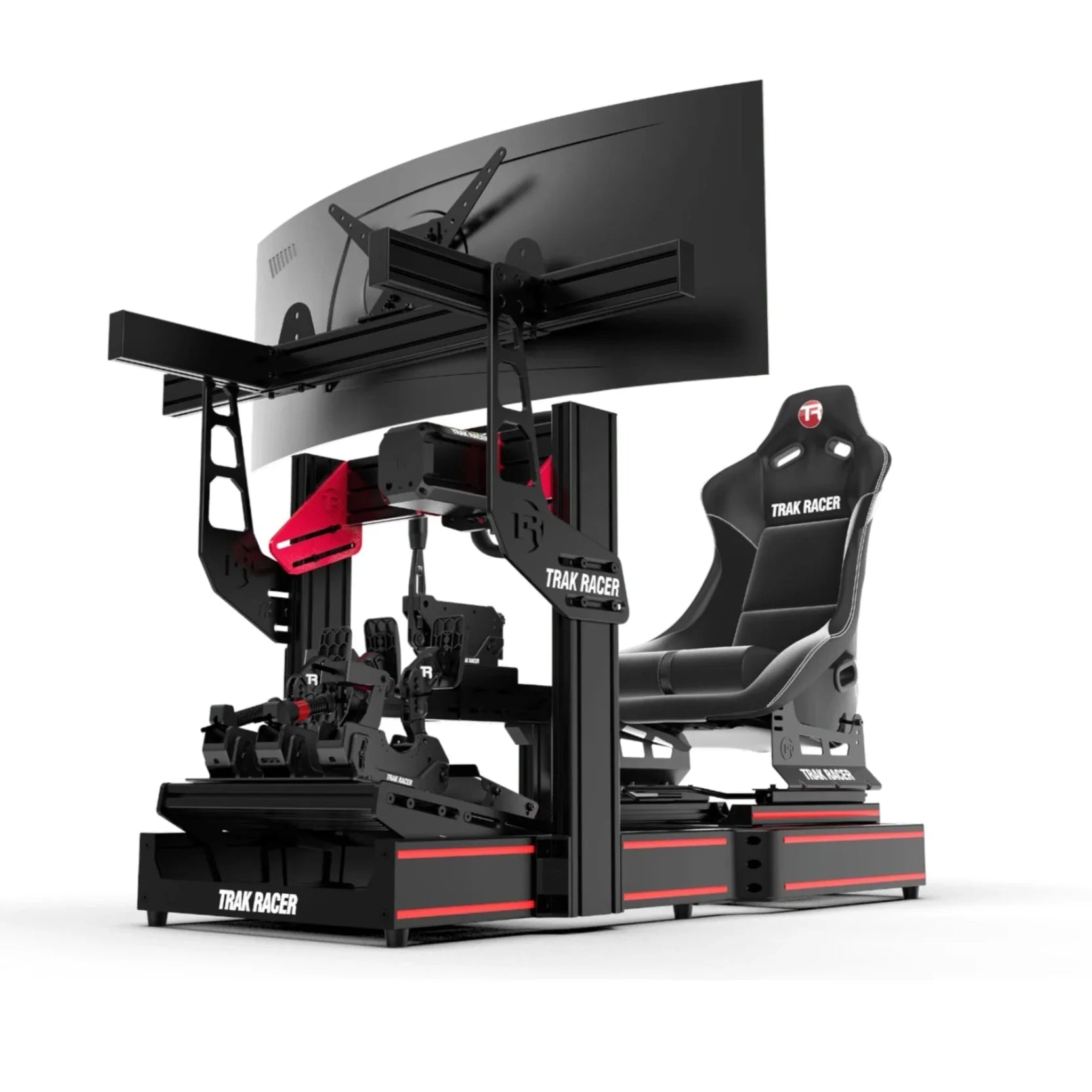 Trak Racer TR120S V2 Racing Simulator, wide-body aluminium profile cockpit in black with red accents