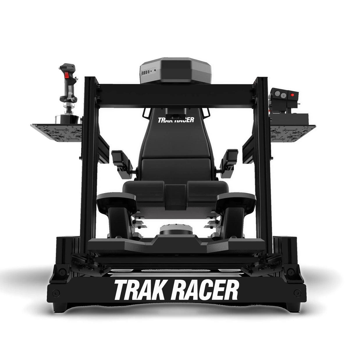 Trak Racer TR40S flight cockpit front view with left and right control mounts holding a joystick and throttle