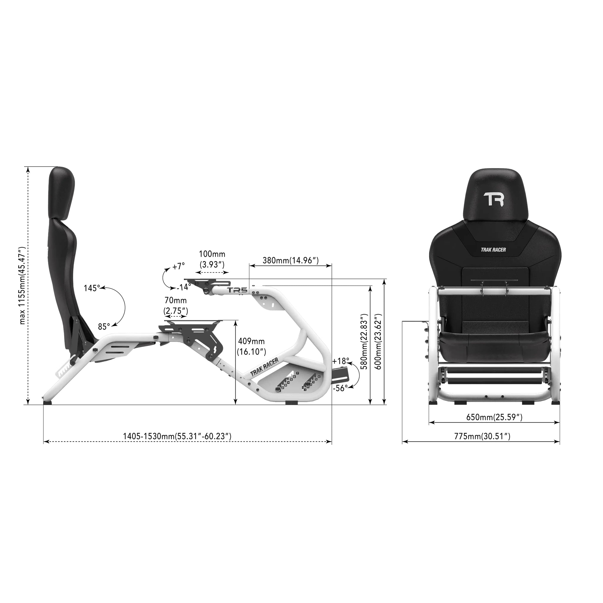 Trak Racer TR5 Hybrid Racing Simulator dimensions diagram