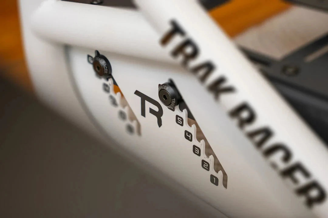 Trak Racer branded detail on the TR5 Hybrid Racing Simulator