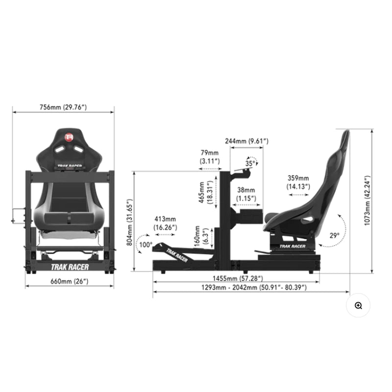 Trak Racer TR80S Sim Cockpit Dimensions