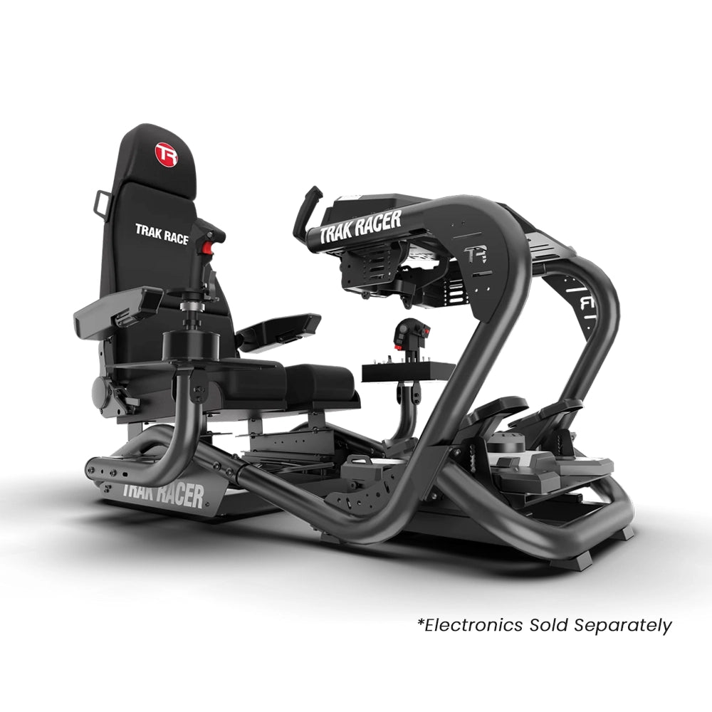 Trak Racer TR8 Pro flight simulator cockpit with flight seat, three-quarter view, electronics sold separately