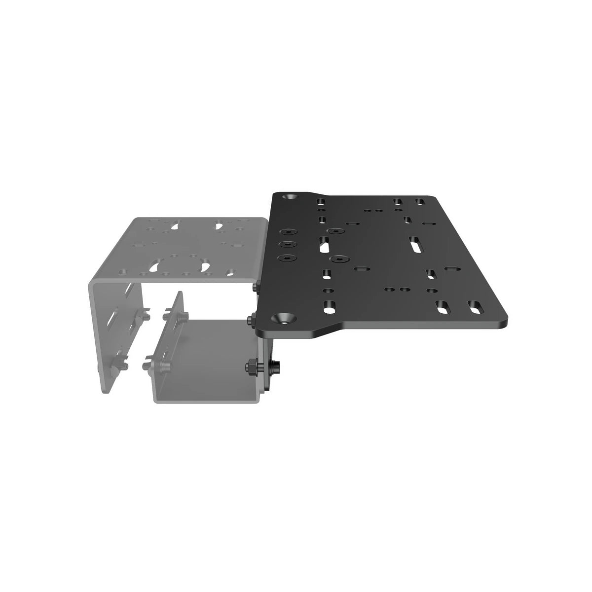 Trak Racer TR-One oversized shifter mount on a distance-slider bracket, rear three-quarter view