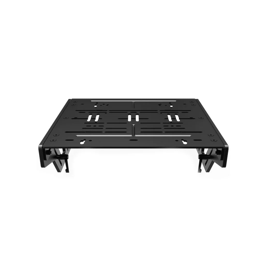 Trak Racer TR-One pedal mounting plate, straight front view with dual side brackets