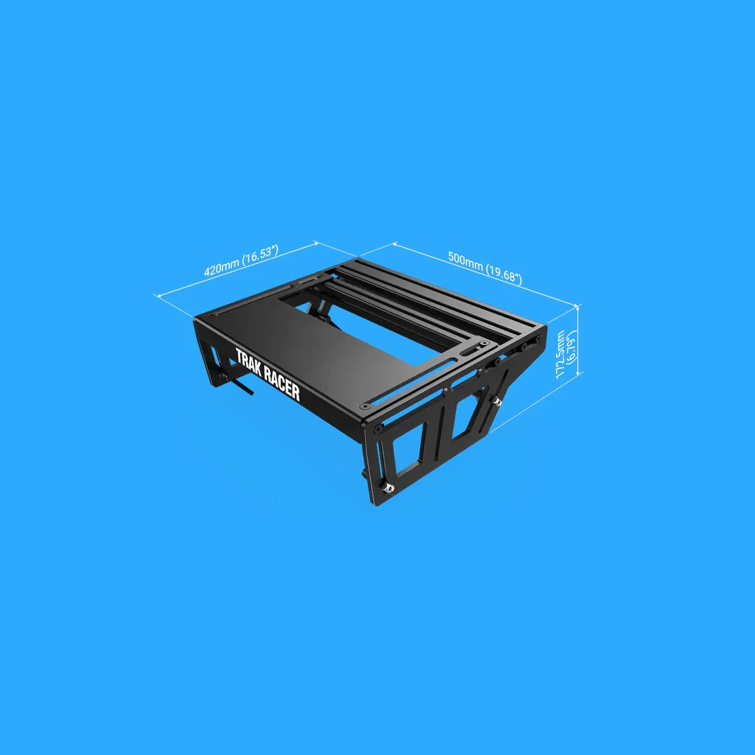 Trak Racer Universal TR-One Pedal Mounting System dimensions diagram, 500mm x 420mm x 172.5mm