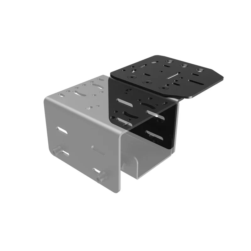 Universal TR-One Left or Right Side Handbrake Mount, black bracket with top plate shown beside a ghosted reference bracket
