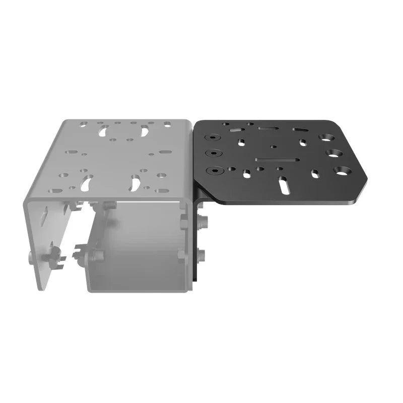 Universal TR-One Left or Right Side Handbrake Mount, black top mounting plate close-up with ghosted bracket body behind