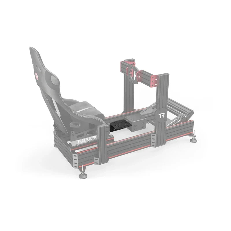 Universal TR-One Left or Right Side Handbrake Mount shown in its fitted position on a ghosted Trak Racer aluminium rig