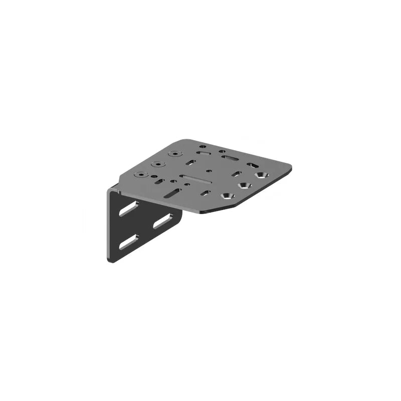 Universal TR-One Left or Right Side Handbrake Mount, clean render of the black L-shaped bracket and slotted side plate