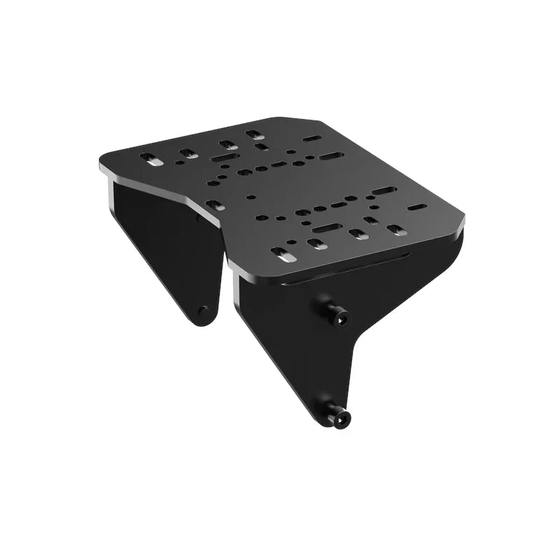 TR-One Universal Wheel Deck Plate, black slotted plate on angled side brackets, front three-quarter view