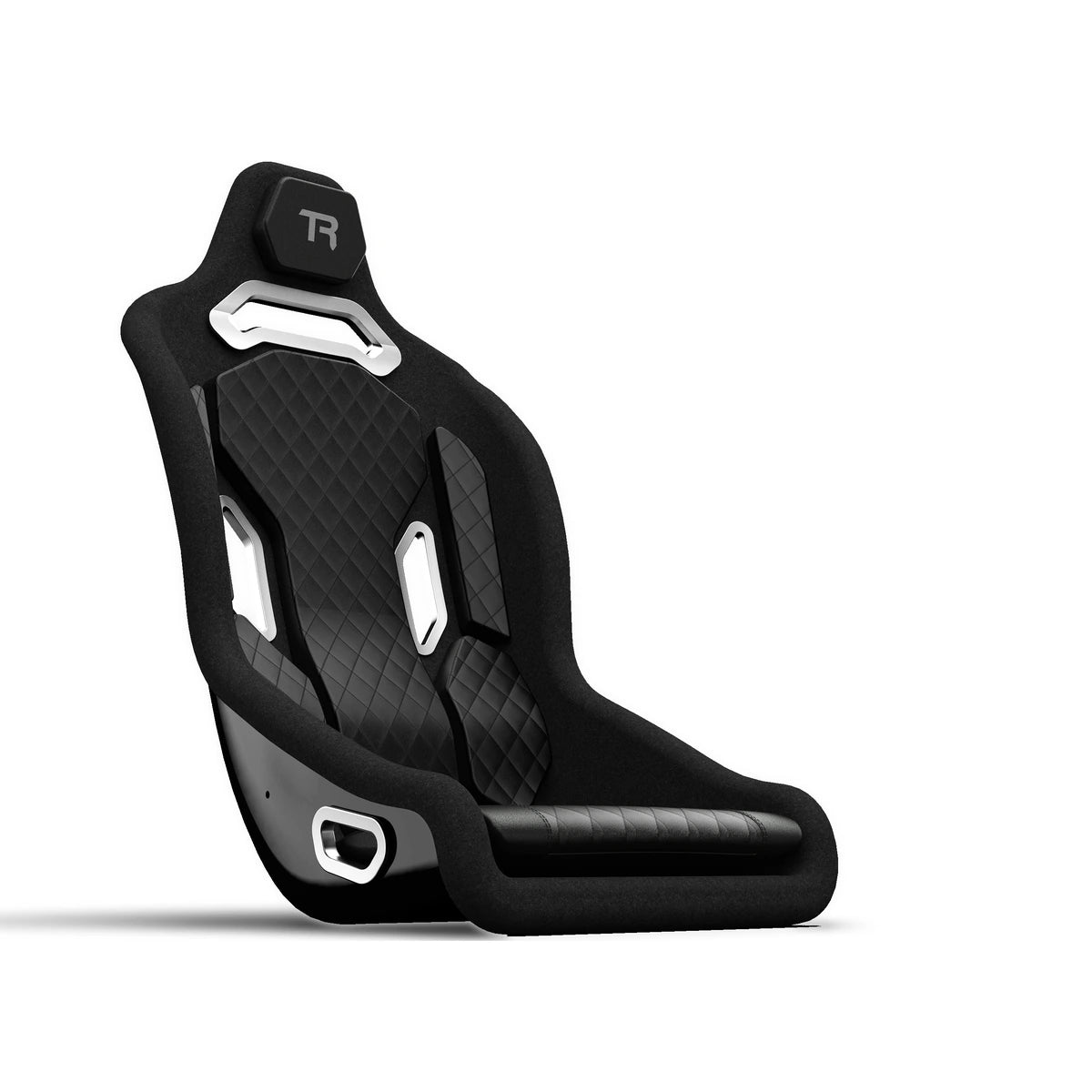 Trak Racer TRX Hybrid fibreglass seat, black quilted padding, front three-quarter view
