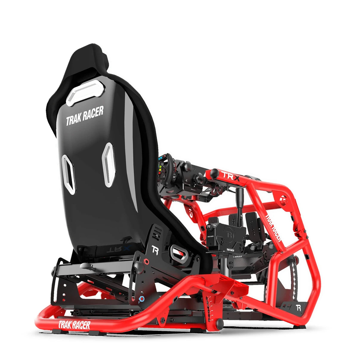 Trak Racer Alpine Racing TRX V2 cockpit, Tifosi red, front three-quarter view from driver's side
