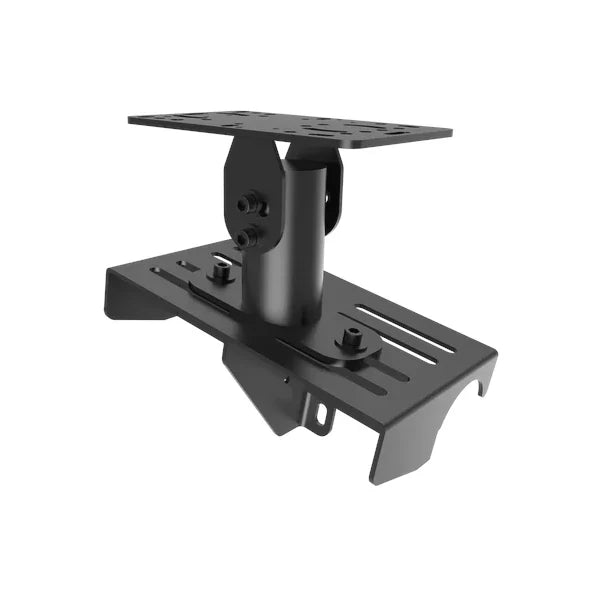 Universal Gear Shifter Mount for Alpine Racing TRX in black, three-quarter view of the adjustable plate, swivel post and saddle base
