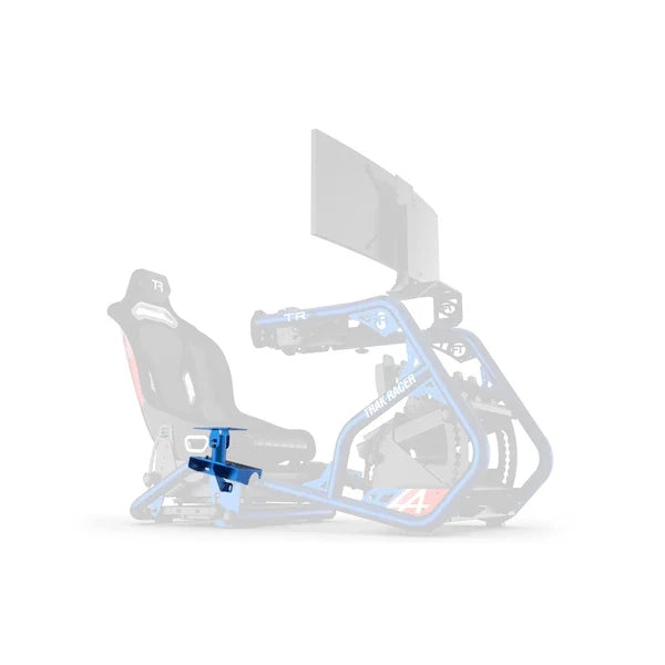 Universal Gear Shifter Mount for Alpine Racing TRX, blue mount fitted beside the seat on a ghosted TRX cockpit for reference