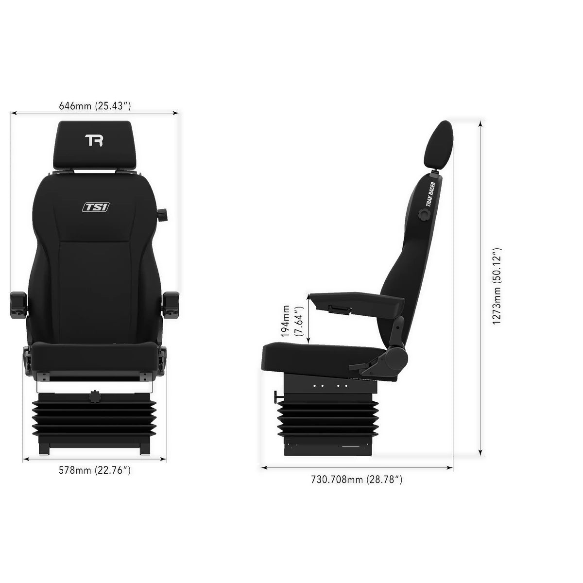 Trak Racer TS1 Truck Simulator Seat dimensions diagram