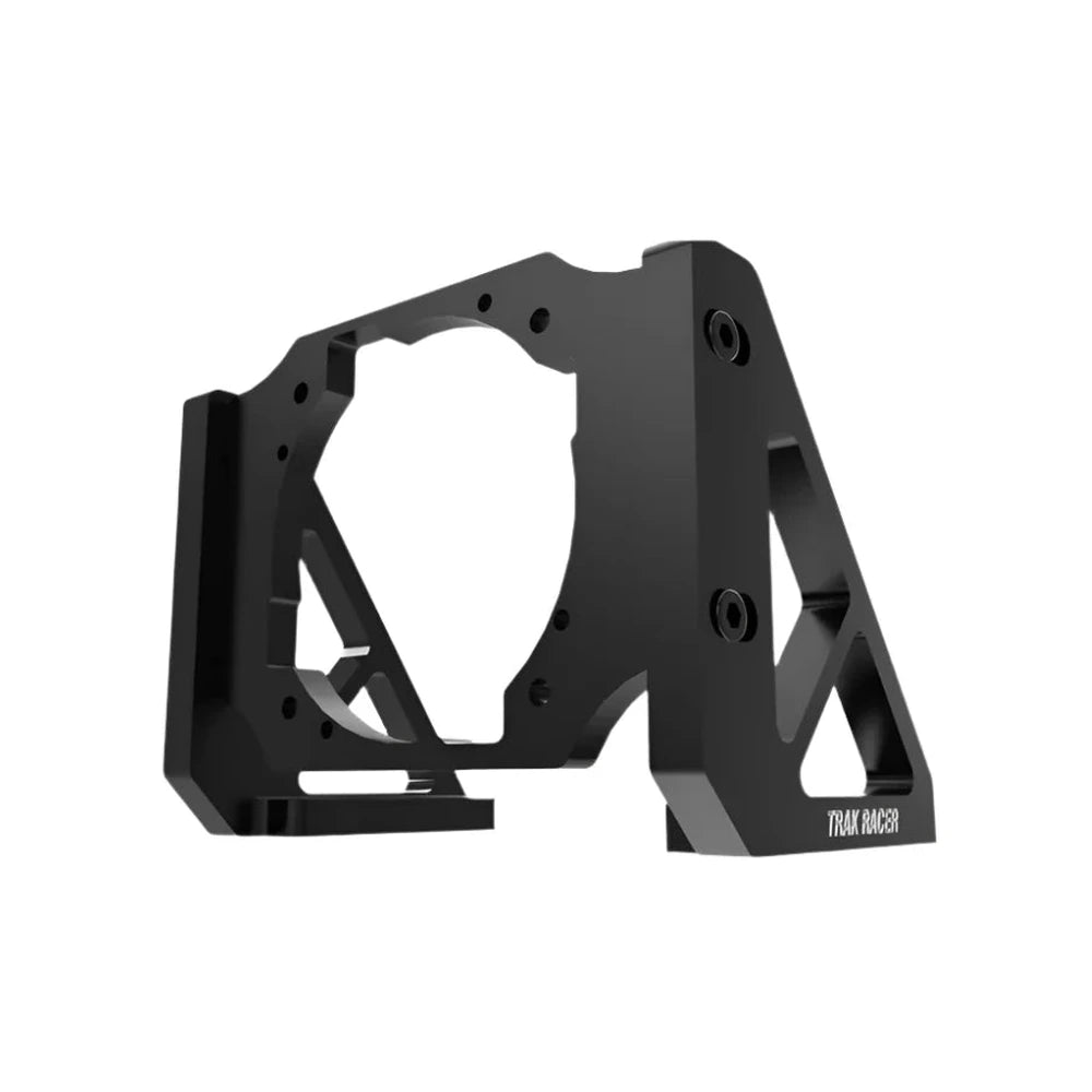 Trak Racer universal direct drive motor mount, front three-quarter — machined aluminium bracket with wheelbase cutout