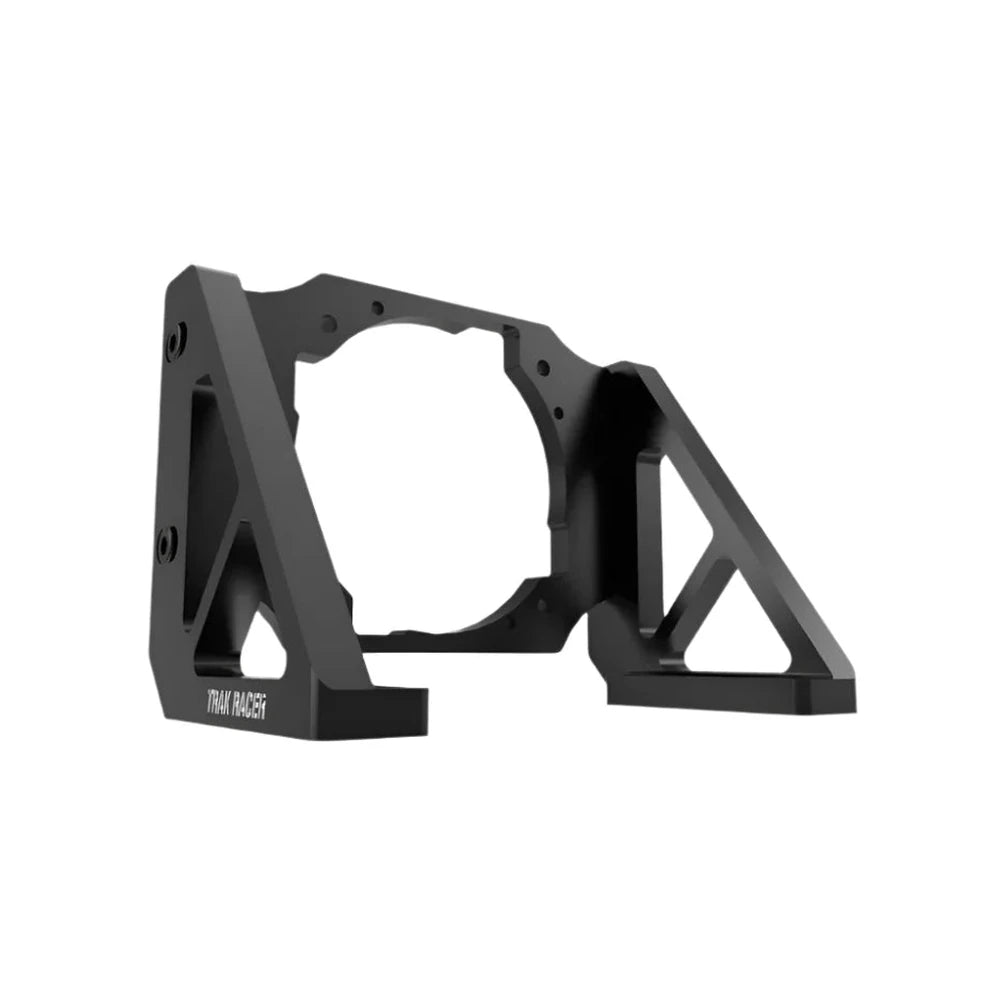 Trak Racer universal direct drive motor mount, front angle — aluminium bracket with circular motor aperture