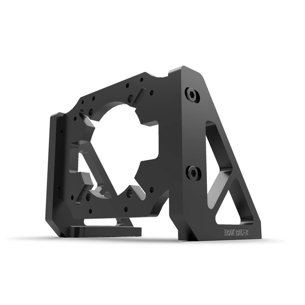 Trak Racer universal direct motor mount for MOZA R9-R25 Ultra wheelbases, black, front-angle view of mounting holes