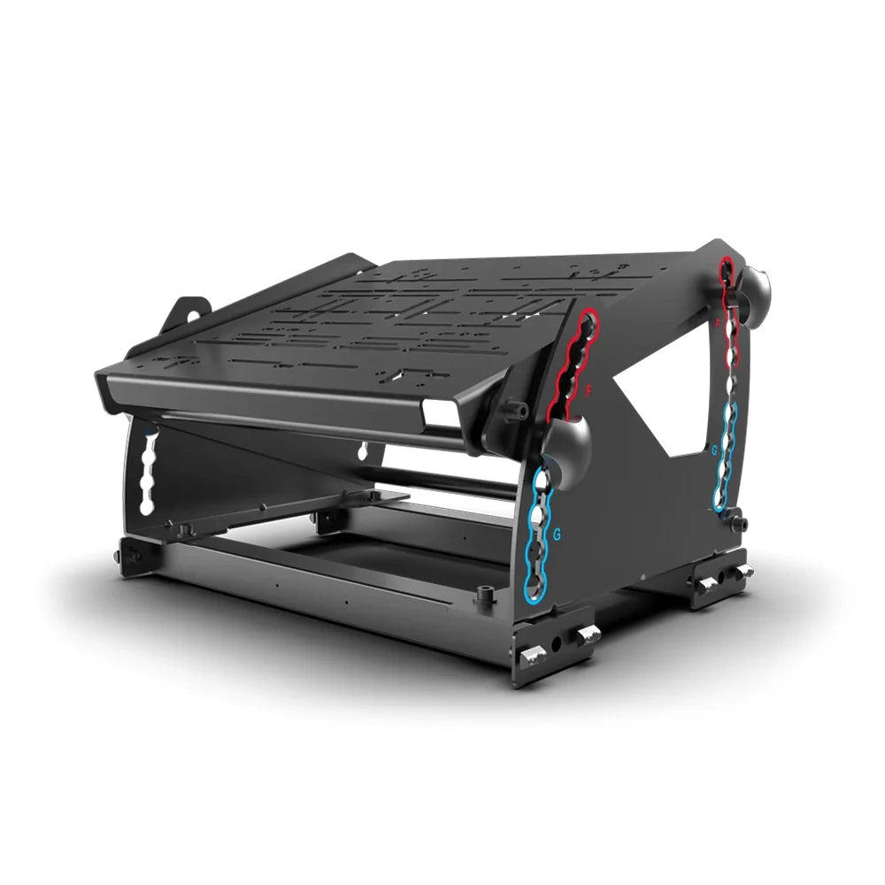 Trak Racer tool-free hybrid pedal mount system, rear three-quarter view