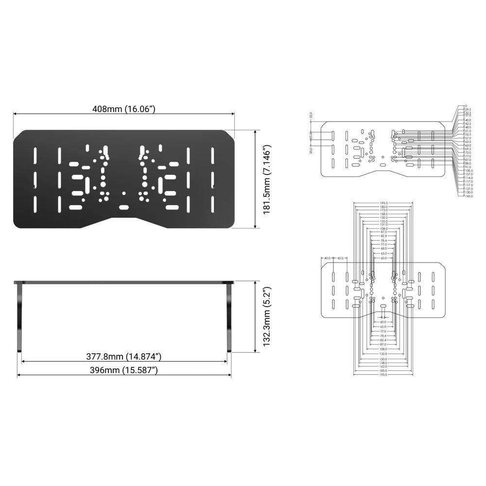 Trak Racer universal wheel deck plate for Alpine Racing TRX, dimensioned technical diagram