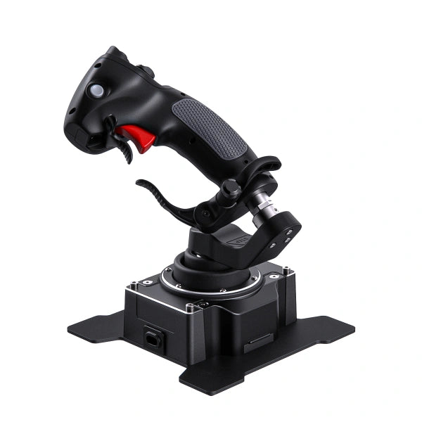 Virpil CDT Aeromax LZ Flightstick Omnithrottle controller for space sim pilots, side front view.