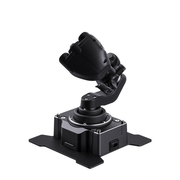 Virpil CDT Aeromax LZ Flightstick Omnithrottle controller for space sim pilots, front left view.