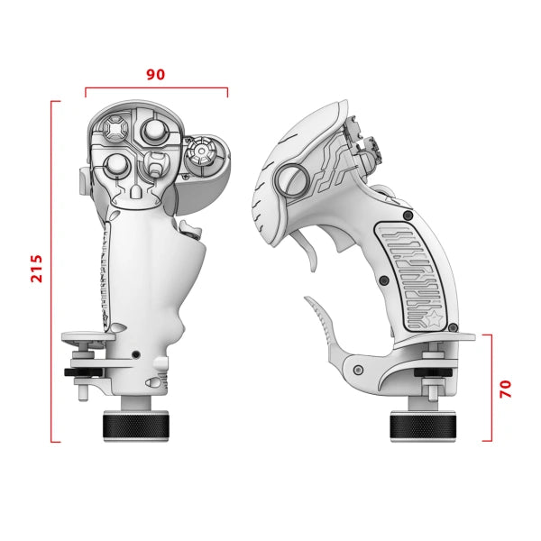 Virpil VPC Constellation ALPHA Prime flightstick left on Player1 Sim Gear dimensions