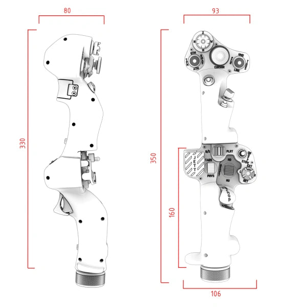 Virpil VPC Dual-SF Collective Grip Helicoptet control dimensions