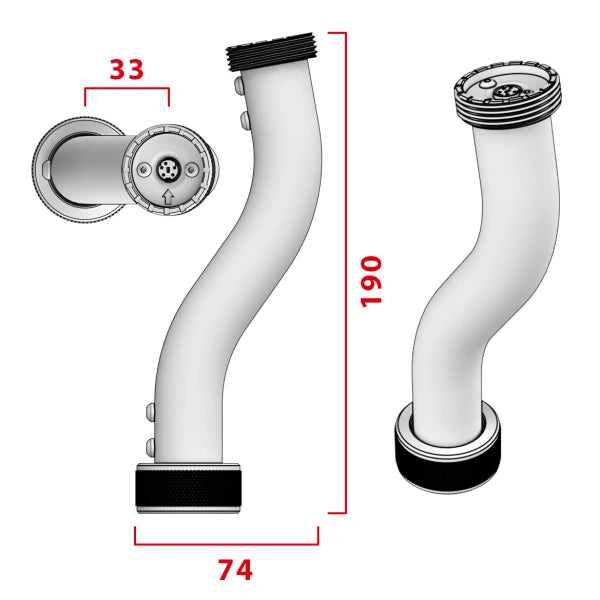 Virpil VPC Flightstick Extension 200mm dimensions diagram in millimetres (33, 74, 190).