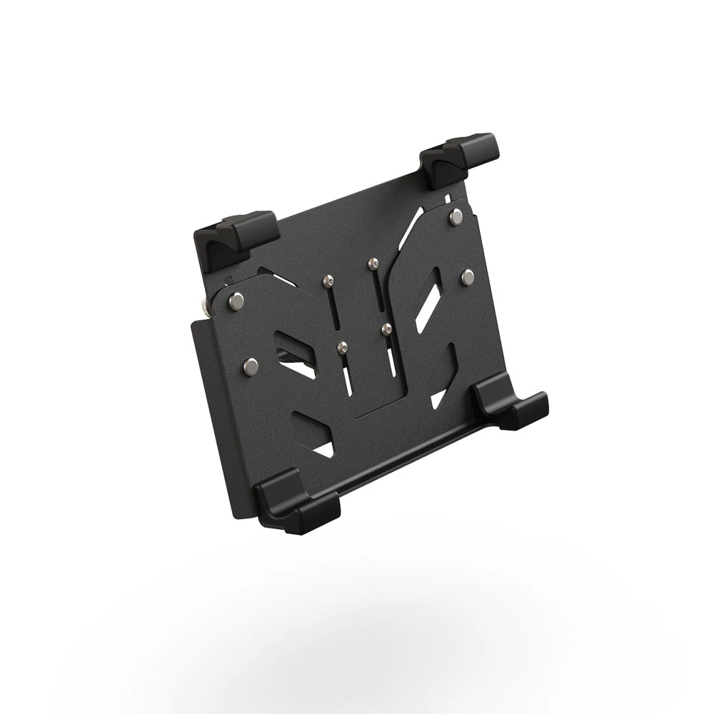 Virpil VPC Keyboard Mount Adapter — black all-metal keyboard platform with four adjustable corner clips, front three-quarter view.