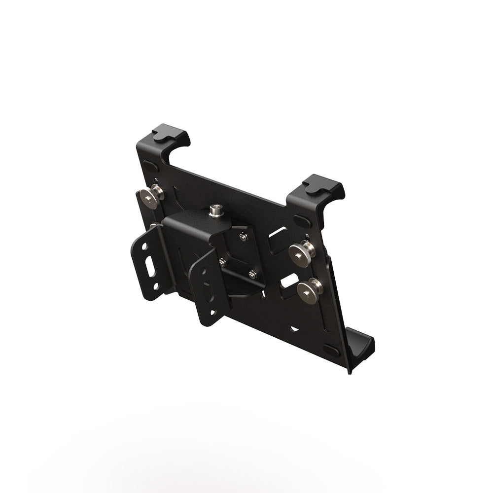 Virpil VPC Keyboard Mount Adapter rear view showing the slotted mounting bracket that bolts to a VPC Desk Mount arm, with thumb-screw fixings.