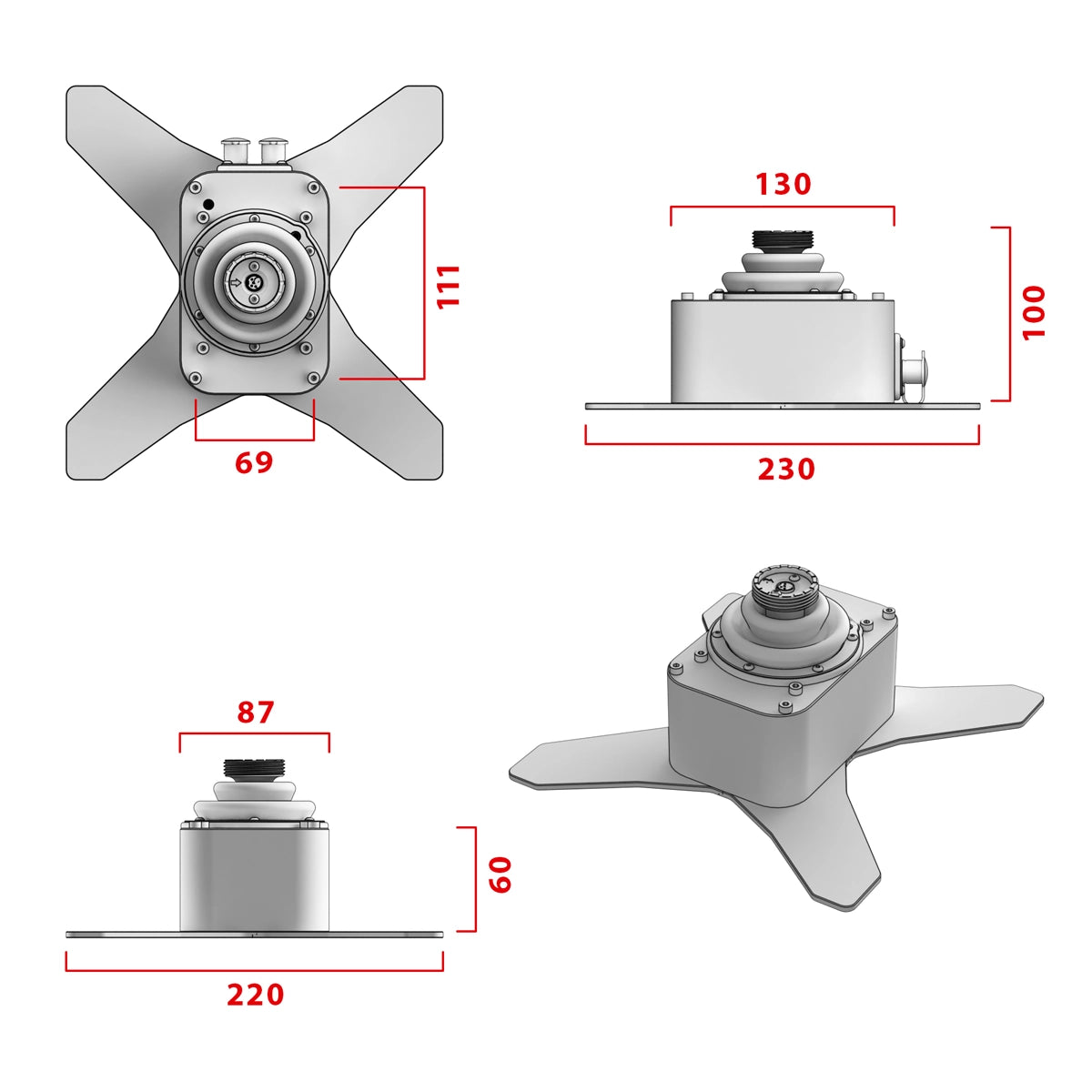 Virpil WarBRD-D Flightstick Base dimensions
