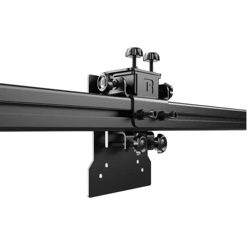 Variable Adjustment Vesa Adapter Kit for Monitors, close-up of the clamp and pivot hardware fitted to the profile