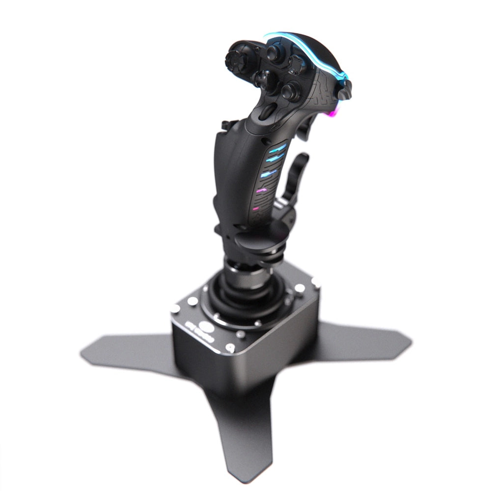VIRPIL WarBRD-D base with ALPHA Prime grip on four-leg base plate — single flightstick