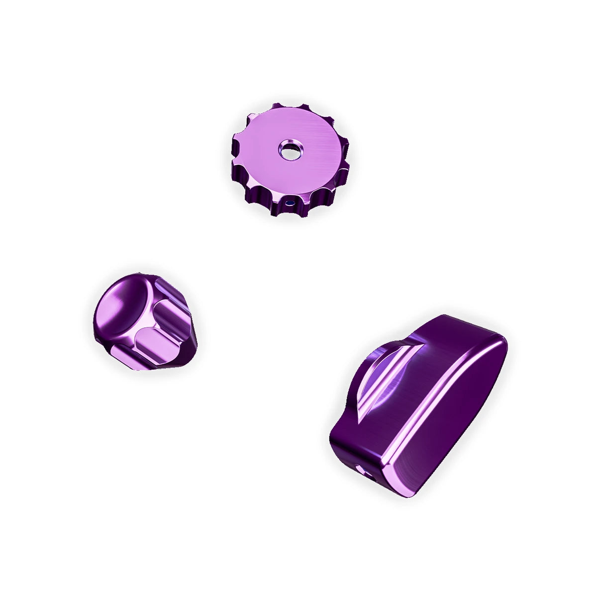 Ascher Racing Knob Kit Pro V2 Champion Purple thumb encoder, joystick and rotary knobs, close-up