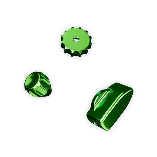 Ascher Racing Knob Kit Pro V2 Maniti Green thumb encoder, joystick and rotary knobs, close-up