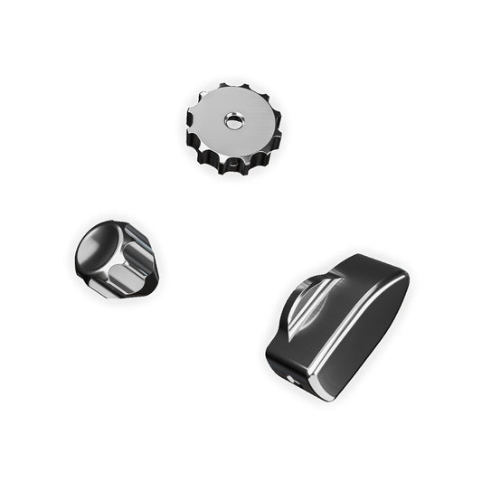 Ascher Racing Knob Kit Pro V2 Mercury thumb encoder, joystick and rotary knobs, close-up