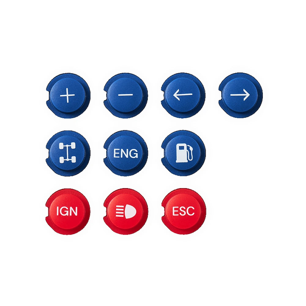 Heusinkveld One spare button caps, blue and red, including IGN, ENG and ESC