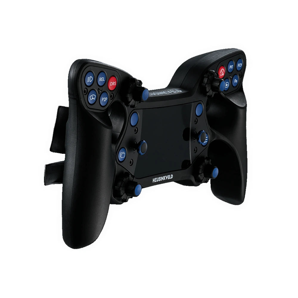 Heusinkveld One steering wheel, left three-quarter view showing grip shape and paddles