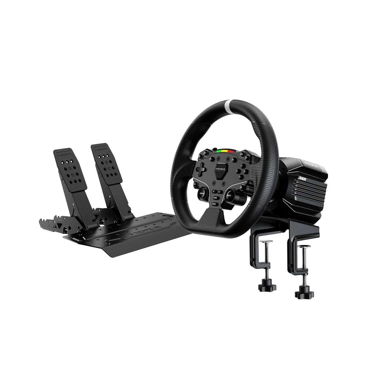 MOZA R5 Pro racing bundle, complete set with wheel base, ES Lite wheel, SR-P Lite2 pedals and table clamp