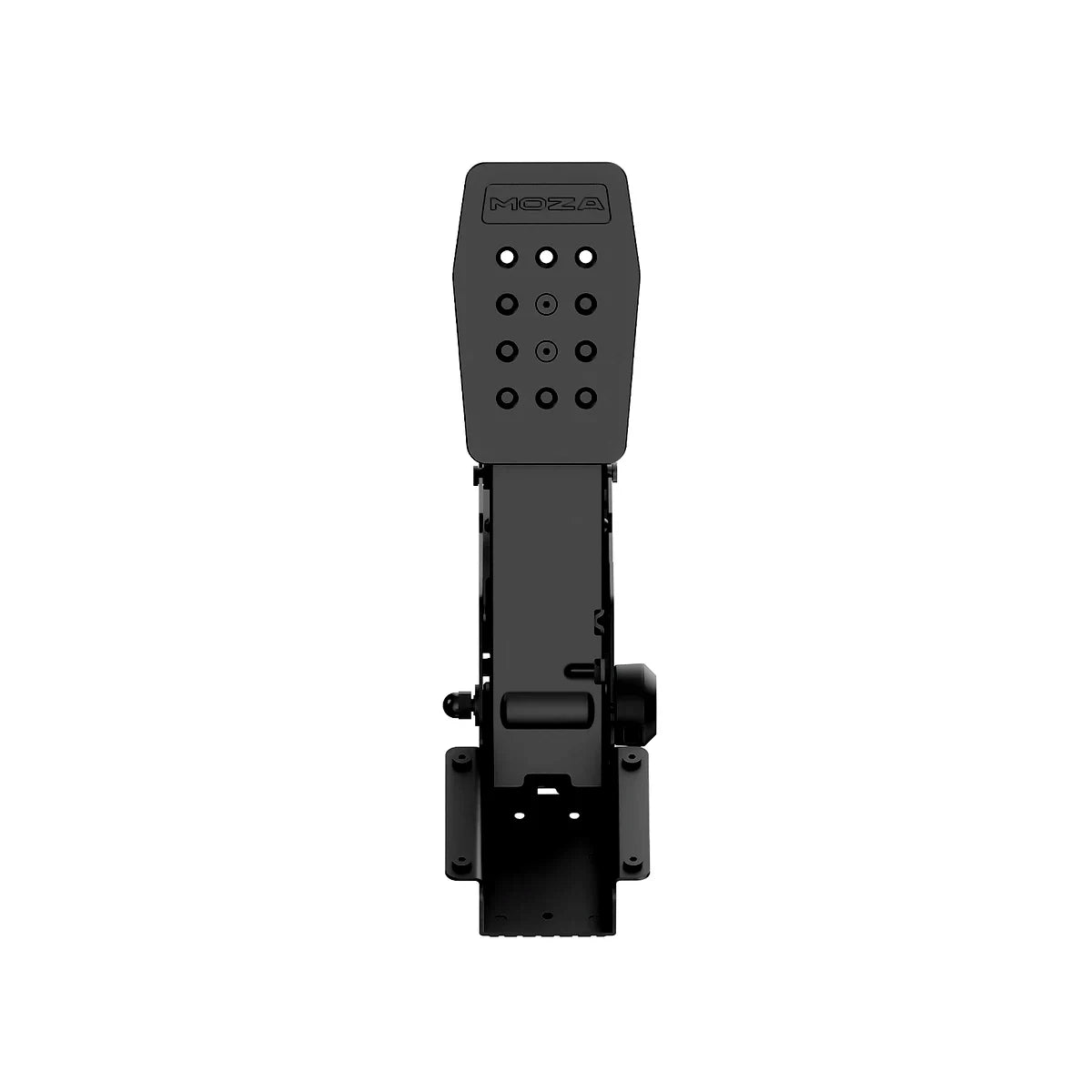 Moza SRP2 clutch pedal, front view of the drilled pedal face