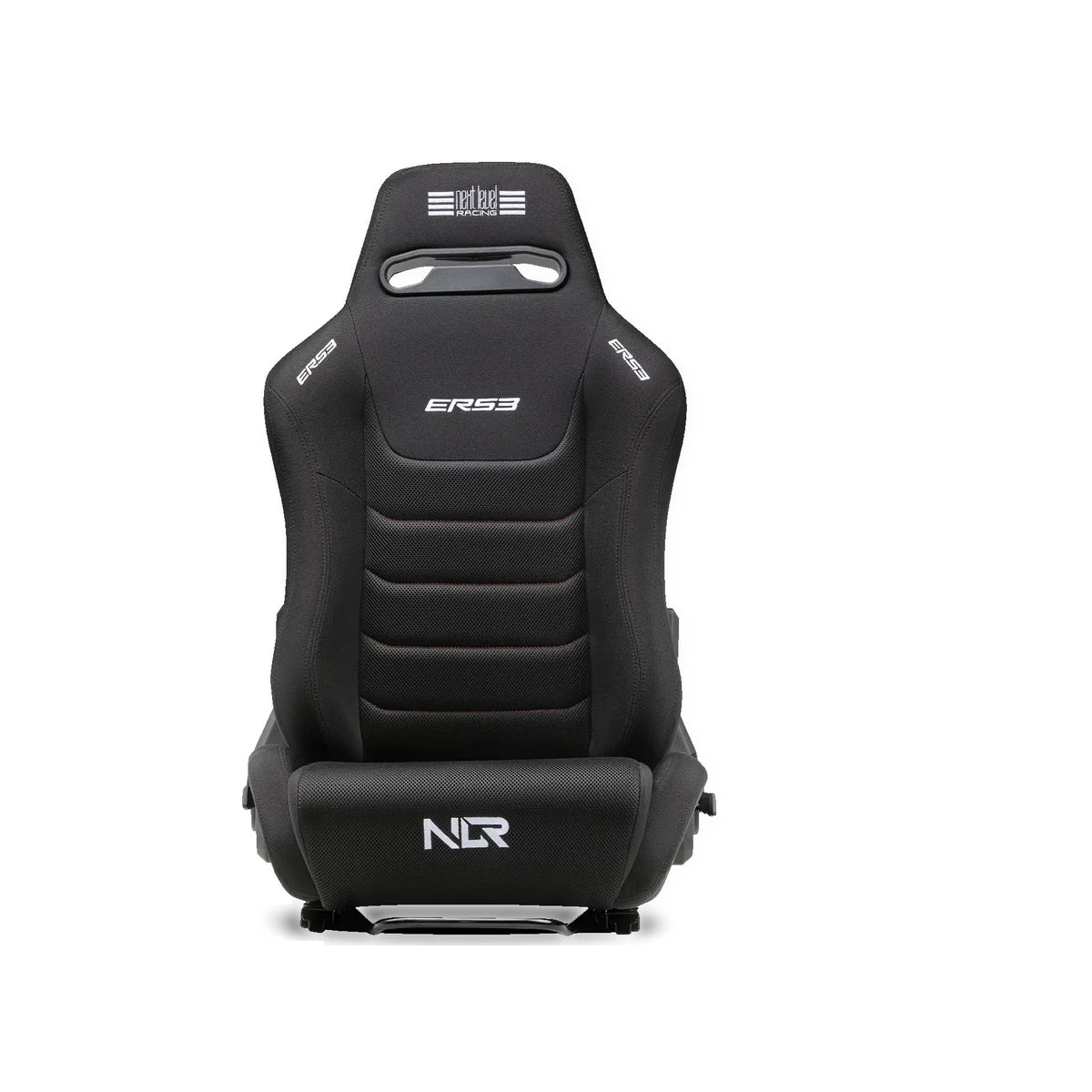 Next Level Racing ERS3 sim racing seat, Fabric and SIMAERO Mesh Edition, front view with mesh panels