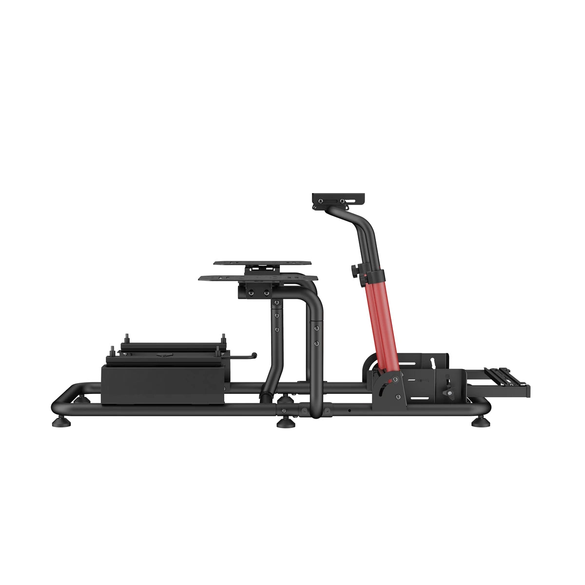 Playmax flight sim stand frame in side profile with the control column at full height
