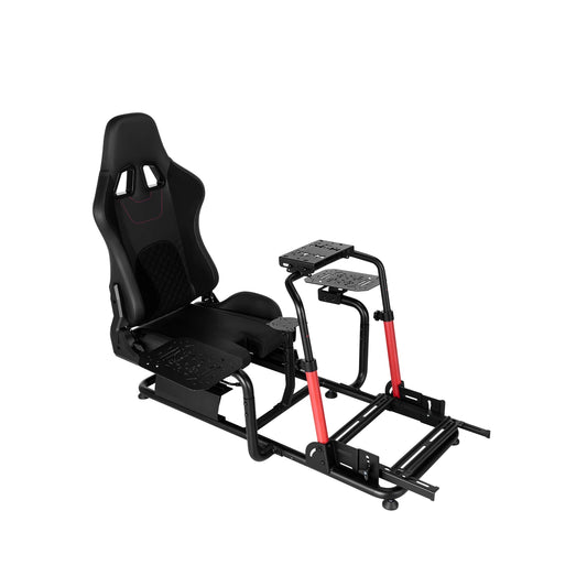 Playmax Flight Simulation Chair and Stand, three-quarter view with reclining seat and control plates