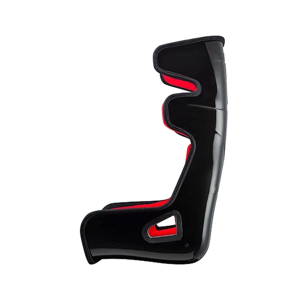 Sabelt GT-PAD sim racing seat, side profile of the black fibreglass shell with red pads