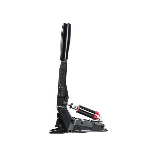 Simagic TB-NEO handbrake, side profile showing the vertical lever and elastomer damper cylinder