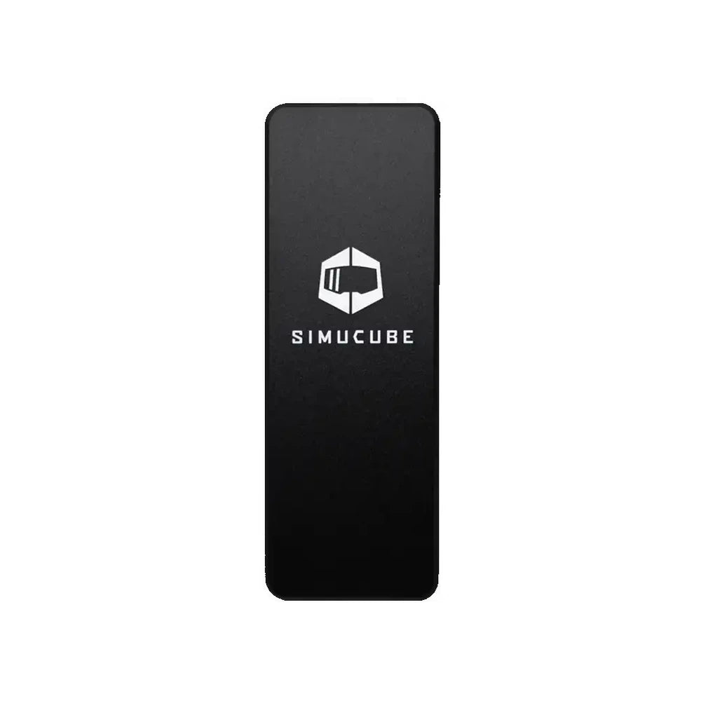 Simucube Throttle Pedal Face Flat, front view of the black flat pedal face with Simucube logo