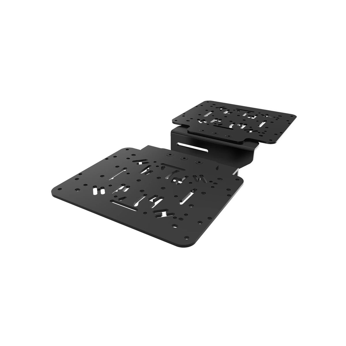 Trak Racer HOTAS flight sim mount pair, angled view, matched left and right black CNC-cut aluminium plates